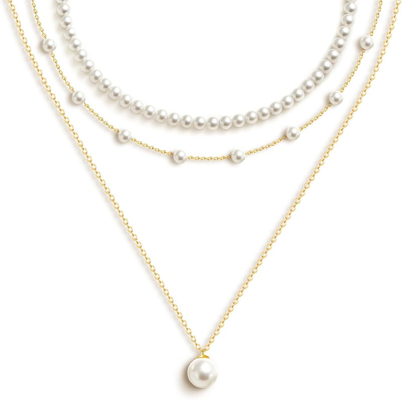 Zeffy Gold Pearl Necklace for Women, Dainty 14K Gold/Silve Plated Layered Pearl Choker Pearl Earrings Pearl Bracelets Wedding Trendy Gold Jewelry Set for Women Gifts - Image 1